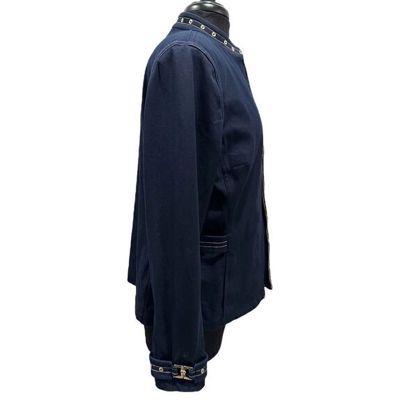 ST John Sport by Marie Gray Navy Blue Zip Front Grommet Trim Sport Coat Jacket - Picture 6 of 16